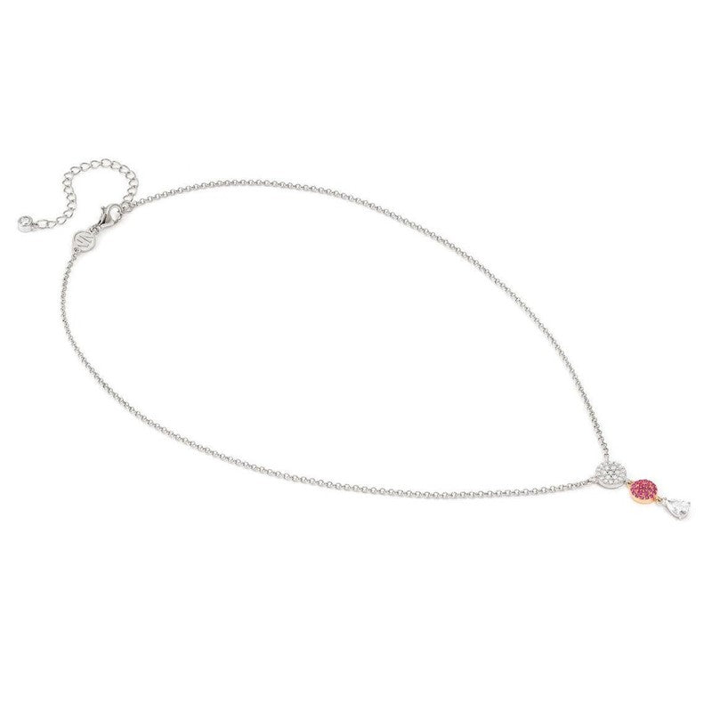 Nomination Lucentissima Necklace, Circle, Pear-Shape Pendant, Pink And White Cubic Zirconia, Silver