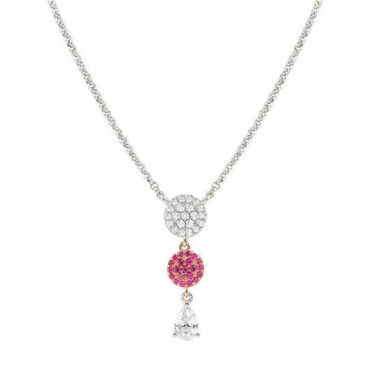 Nomination Lucentissima Necklace, Circle, Pear-Shape Pendant, Pink And White Cubic Zirconia, Silver