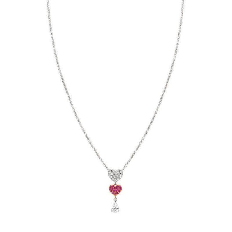 Nomination Lucentissima Necklace, Heart, Pear-Shape Pendant, Pink And White Cubic Zirconia, Silver