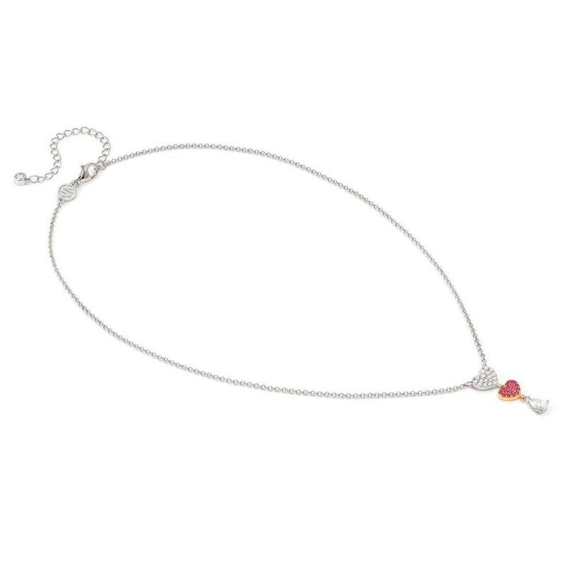 Nomination Lucentissima Necklace, Heart, Pear-Shape Pendant, Pink And White Cubic Zirconia, Silver