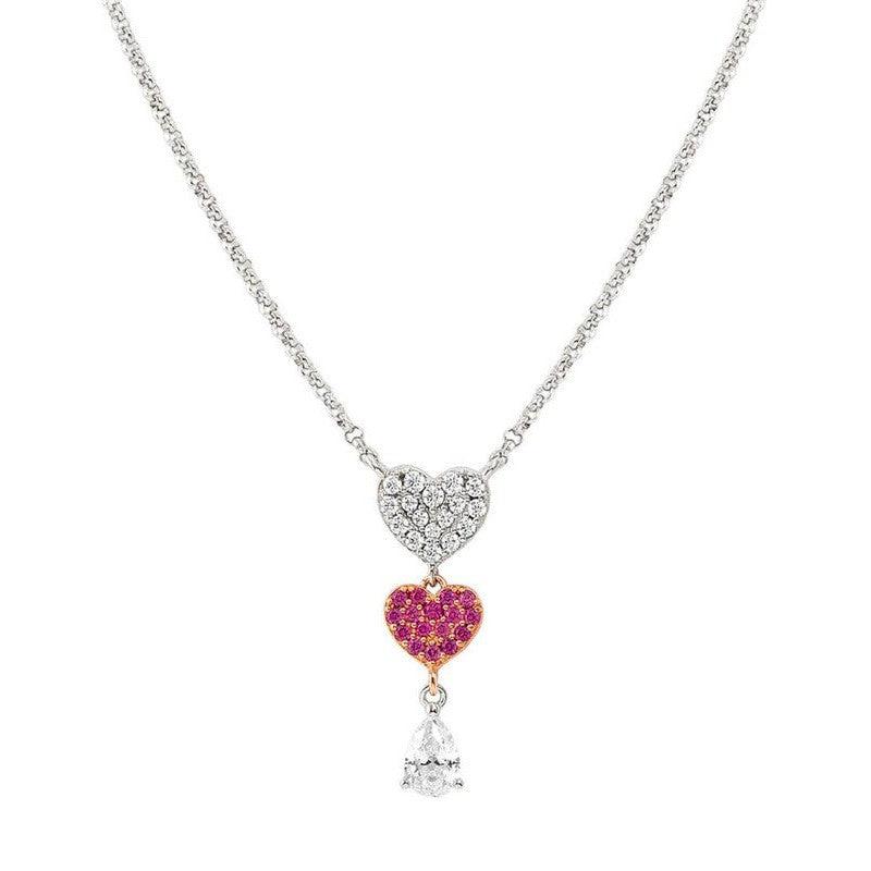 Nomination Lucentissima Necklace, Heart, Pear-Shape Pendant, Pink And White Cubic Zirconia, Silver