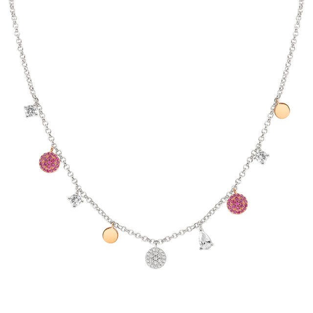 Nomination Lucentissima Necklace, Round Pendants, Pink And White Cubic Zirconia, Silver