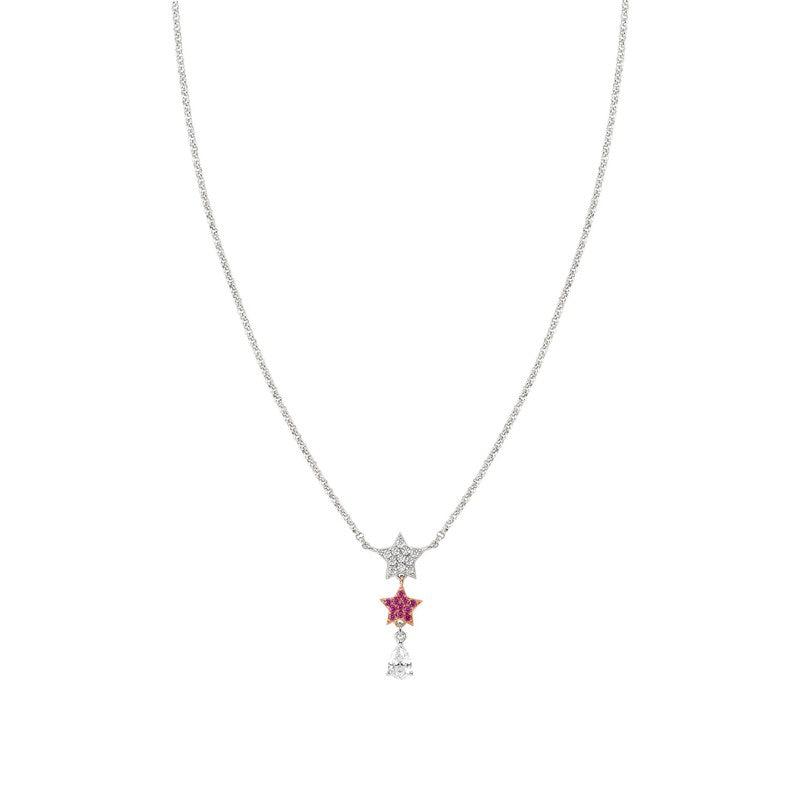 Nomination Lucentissima Necklace, Star, Pear-Shape Pendant, Pink And White Cubic Zirconia, Silver