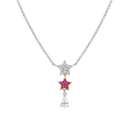 Nomination Lucentissima Necklace, Star, Pear-Shape Pendant, Pink And White Cubic Zirconia, Silver