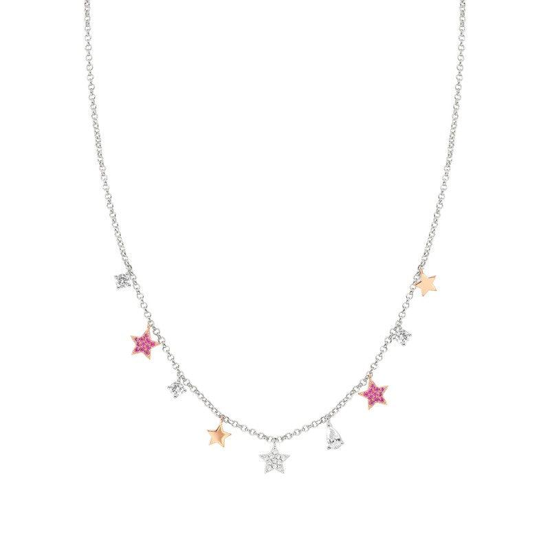 Nomination Lucentissima Necklace, Star Pendants, Pink And White Cubic Zirconia, Silver
