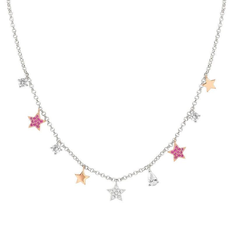 Nomination Lucentissima Necklace, Star Pendants, Pink And White Cubic Zirconia, Silver