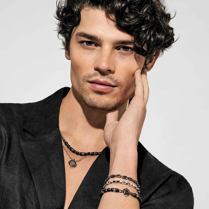 Nomination ManVision Steel Bracelet with Black Agate Natural Stones