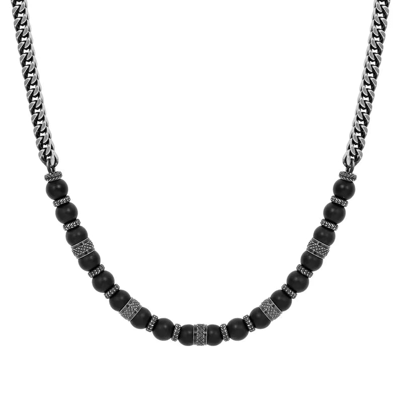 Nomination ManVision Steel Necklace with Black Agate Stones