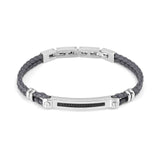 Nomination Manvision Bracelet, Black Cubic Zirconia, Synthetic Leather, Grey, Stainless Steel