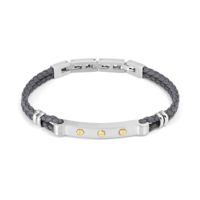 Nomination Manvision Bracelet, Hexagonal Screws, Synthetic Leather, Grey, Stainless Steel