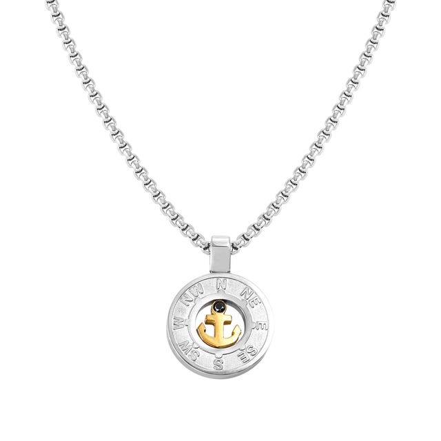 Nomination Manvision Necklace, Anchor, Round Pendant, Gold PVD, Stainless Steel