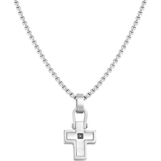 Nomination Manvision Necklace, Cross, Black Cubic Zirconia, Stainless Steel