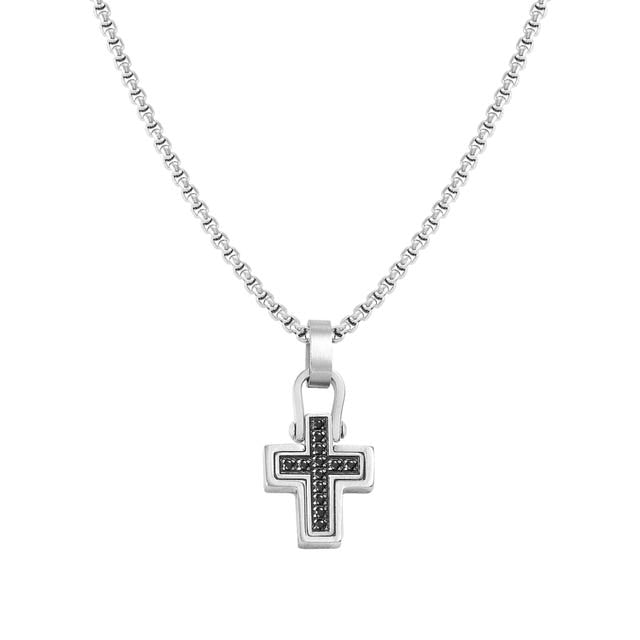 Nomination Manvision Necklace, Rich Cross, Black Cubic Zirconia, Stainless Steel