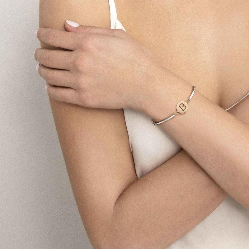 Nomination Milleluci Bracelet, Letter B, Crystal Pave, Rose PVD, Stainless Steel
