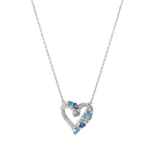 Nomination Mosaica Necklace, Heart, Mixed Cubic Zirconia, Blue, Sterling Silver