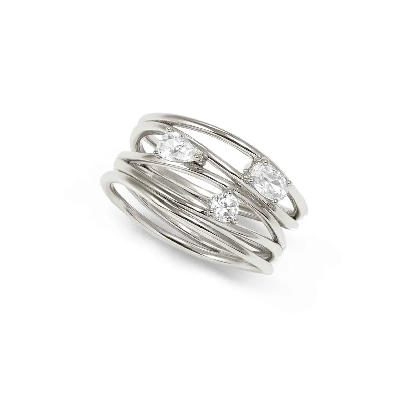 Nomination My Rebel Art Silver Band Ring with White Stones