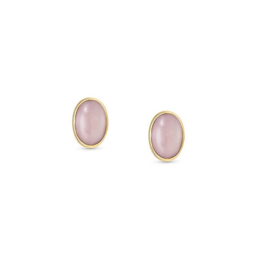 Nomination Oval Cabochon YG Stud Earrings Pink Syn. Opal