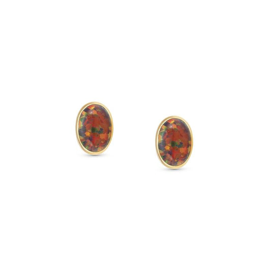 Nomination Oval Cabochon YG Stud Earrings Red Syn. Opal