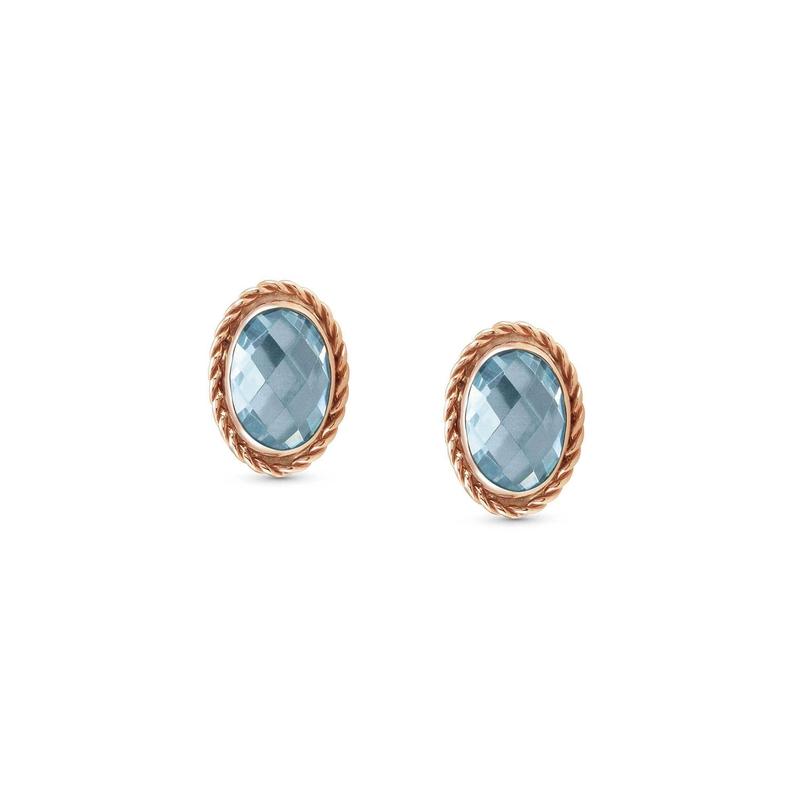 Nomination Oval Facet CZ RG Stud Earrings L.Blue