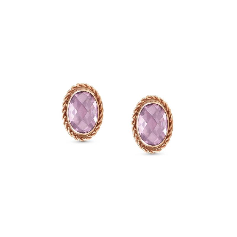 Nomination Oval Facet CZ RG Stud Earrings Pink