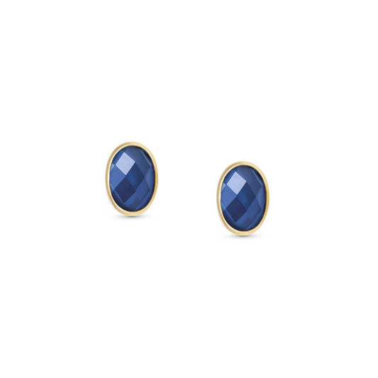 Nomination Oval Facet CZ YG Stud Earrings Blue