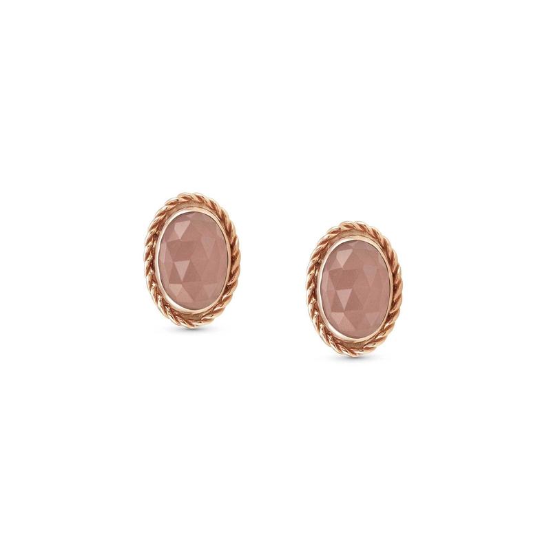 Nomination Oval Facet RG Stud Earrings Orange Chalcedony