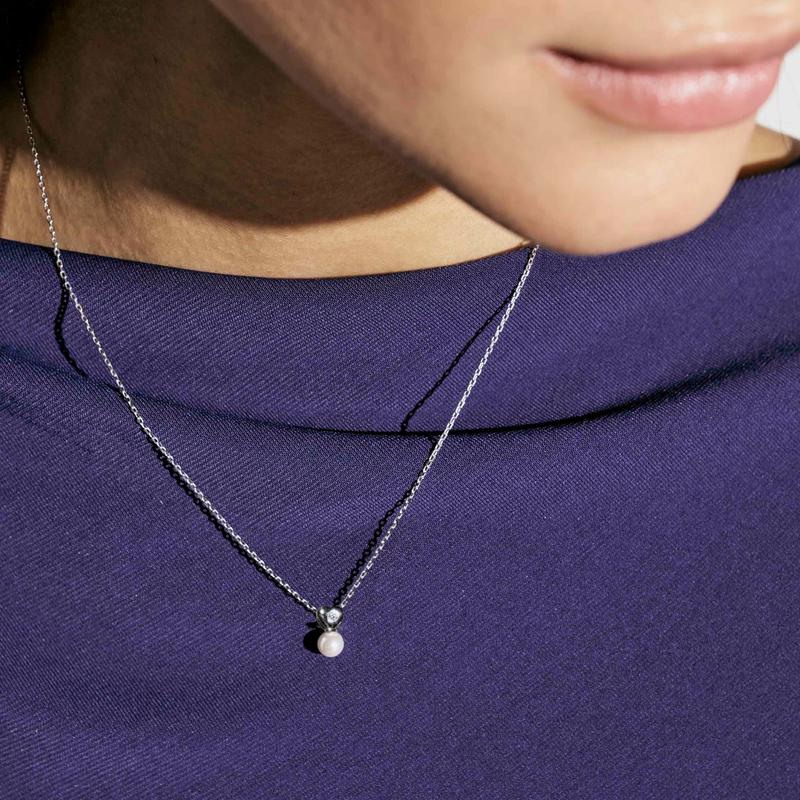 Nomination Pearls Loop Necklace, Heart and Pearl, Sterling Silver