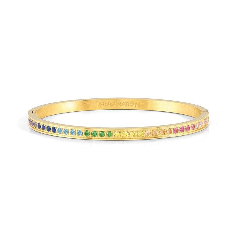 Nomination Pretty Bangle, Multicolour Cubic Zirconia, Yellow PVD, Stainless Steel