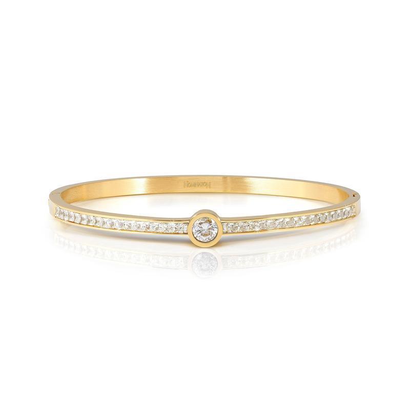 Nomination Pretty Bangle, Rigid Bracelet, Yellow PVD & Central Cubic Zirconia