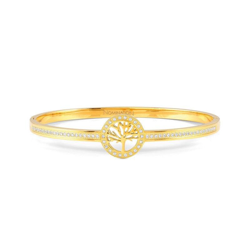 Nomination Pretty Bangle, Tree Of Life, Cubic Zirconia, Yellow PVD, Stainless Steel