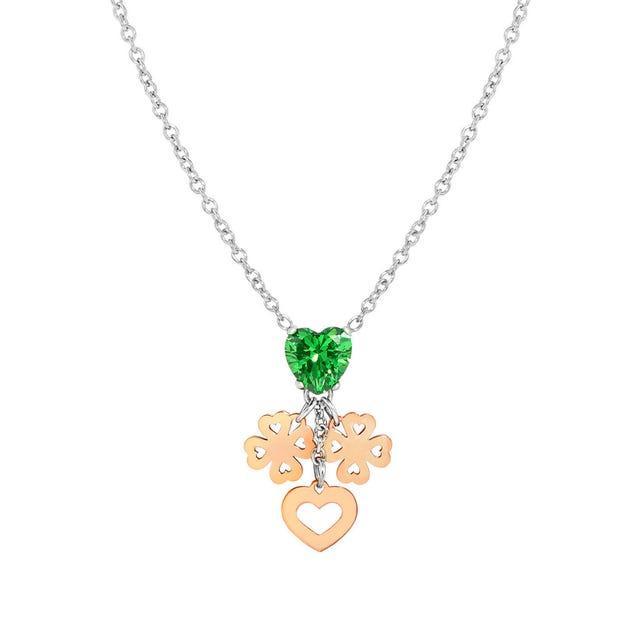 Nomination Principessina Necklace Pendant, Four-Leaf Clover, Cubic Zirconia, Rose Gold