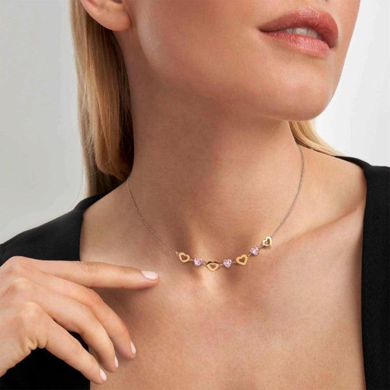 Nomination Principessina Necklace, Rose Gold Hearts & Pink Stones