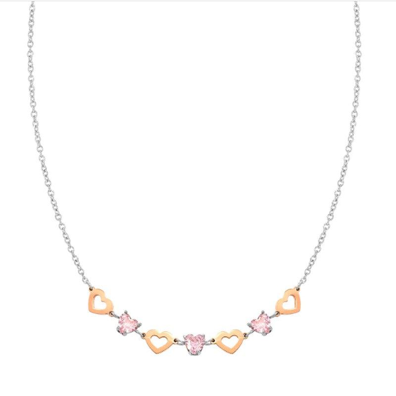 Nomination Principessina Necklace, Rose Gold Hearts & Pink Stones