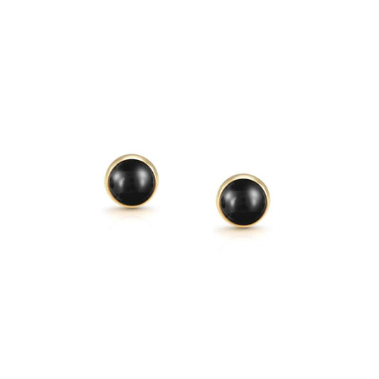 Nomination Round Cab Stone YG Stud Earrings Black Agate