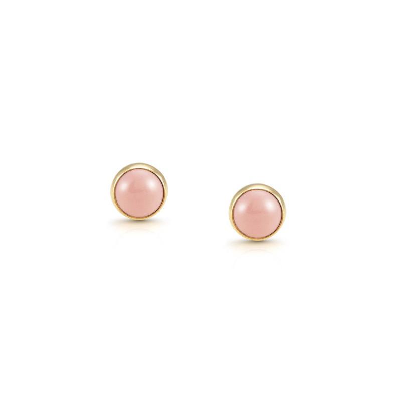 Nomination Round Cab Stone YG Stud Earrings Pink Coral