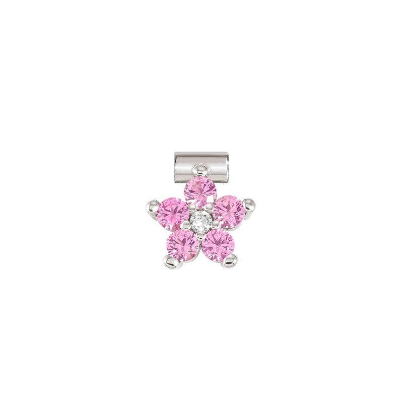 Nomination SeiMia Flora Pendant, Flower, Large, Pink Cubic Zirconia, Silver