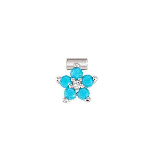 Nomination SeiMia Flora Pendant, Flower, Large, Turquoise Cubic Zirconia, Silver