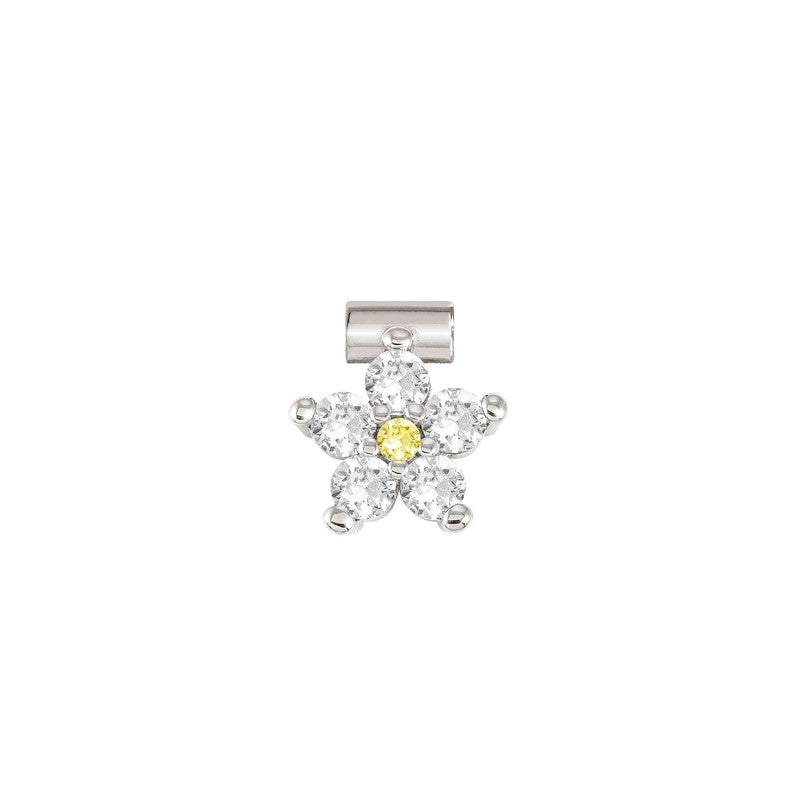 Nomination SeiMia Flora Pendant, Flower, Large, White Cubic Zirconia, Silver