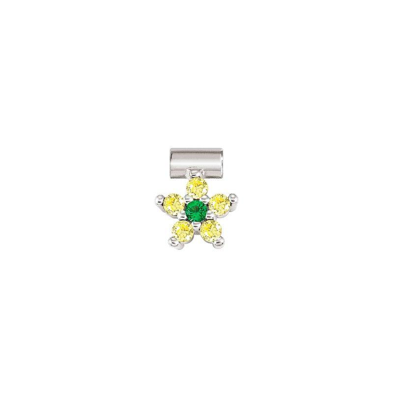 Nomination SeiMia Flora Pendant, Flower, Yellow Cubic Zirconia, Silver