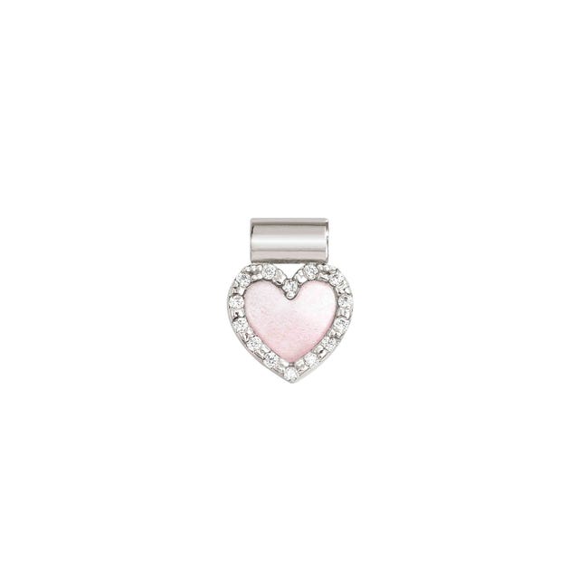 Nomination SeiMia Pendant, Pink Mother Of Pearl Heart, Cubic Zirconia, Silver