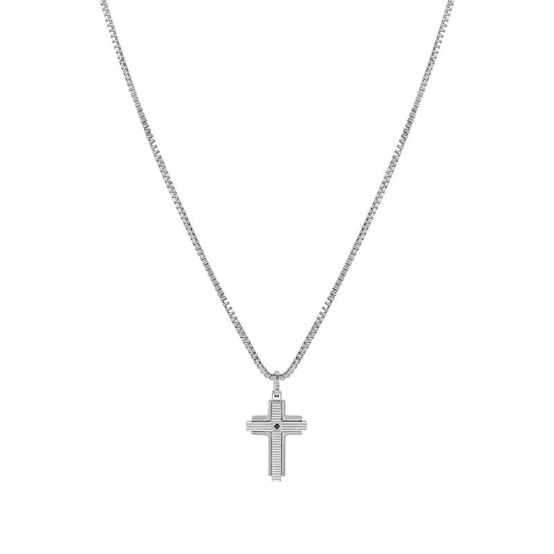 Nomination Strong Diamond Cross Necklace with Black Diamond, Silver - angle