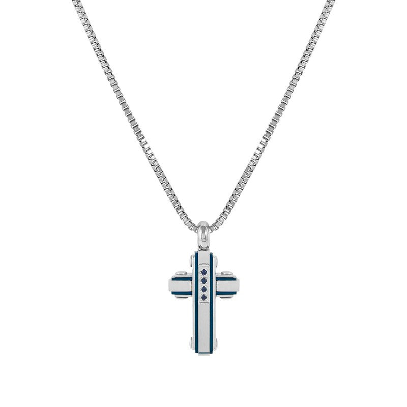 Nomination Strong Diamond Necklace, Sapphire, Cross, Blue, Stainless Steel