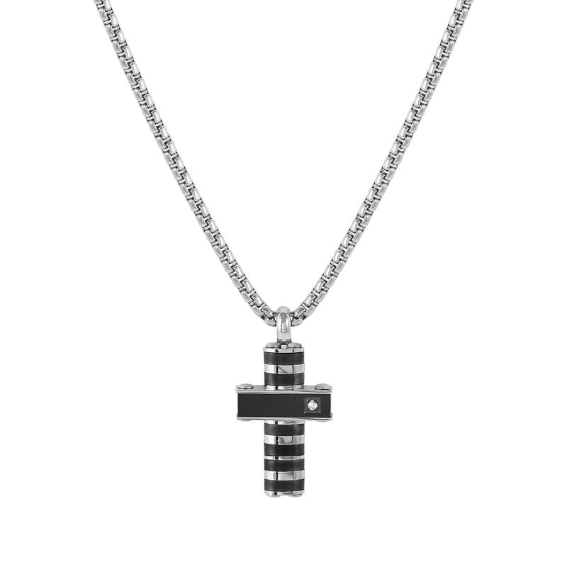 Nomination Strong Diamond Necklace, White Diamond, Cross, Silver, Stainless Steel