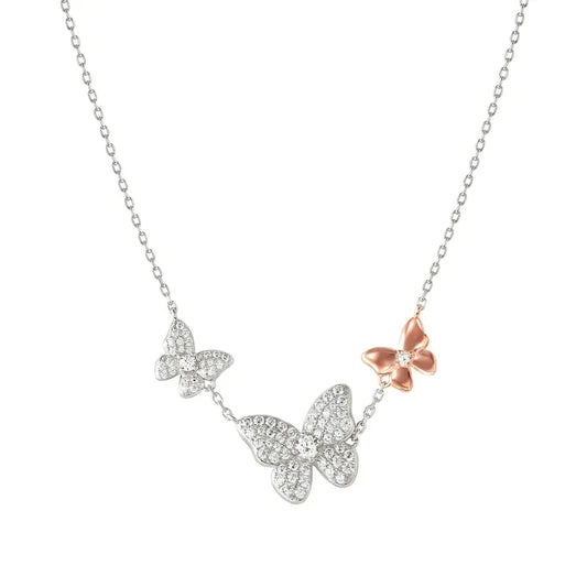 Nomination Sweet Madame Necklace, Butterflies with Cubic Zirconia, Rose Gold