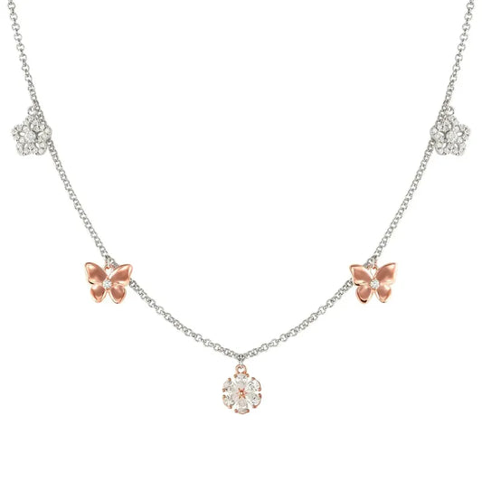 Nomination Sweet Madame Necklace, Flowers & Butterflies Mix, Rose Gold