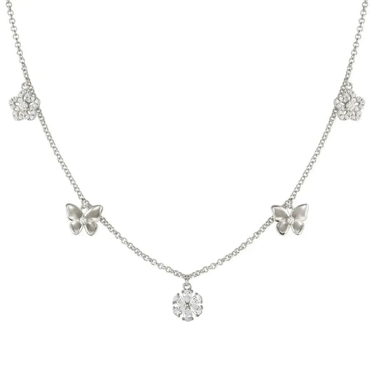 Nomination Sweet Madame Necklace, Flowers & Butterflies Mix, Sterling Silver