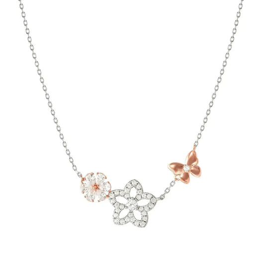 Nomination Sweet Madame Necklace, Flowers with Cubic Zirconia, Rose Gold