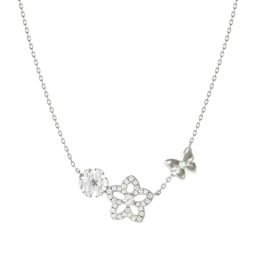 Nomination Sweet Madame Necklace, Flowers with Cubic Zirconia, Sterling Silver