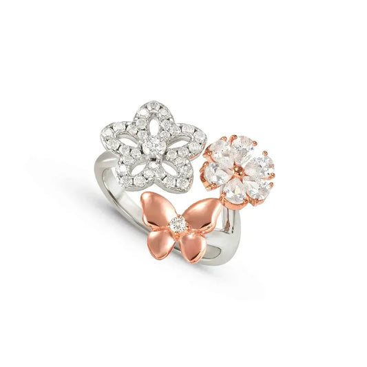 Nomination Sweet Madame Ring, Flowers & Butterfly, Cubic Zirconia, Rose Gold