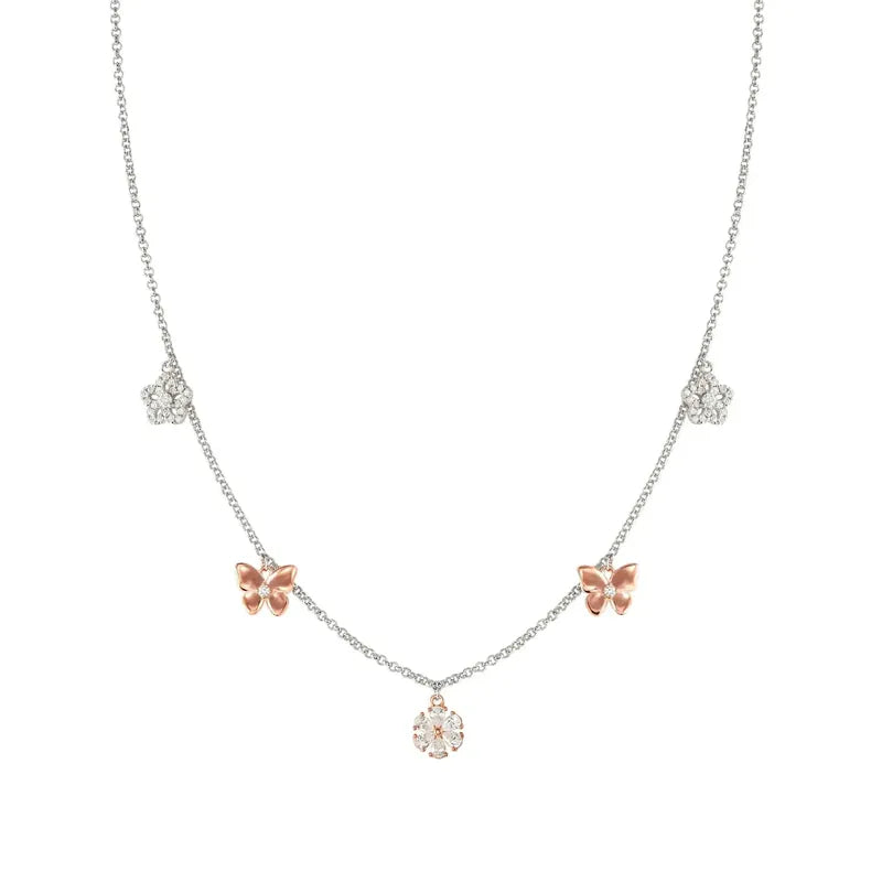 Nomination Sweetmadame Necklace, Flowers & Butterflies Mix, Rose Gold